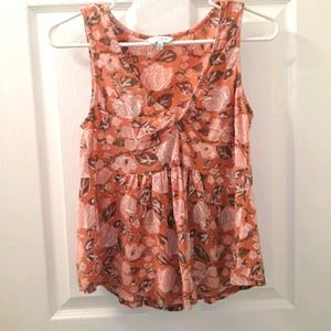 Lucky Brand Peach Floral Sleeveless Babydoll Top M